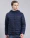 Men Navy Blue Solid Hooded Full Sleeve Heating Jacket