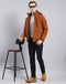 Men Brown Solid Hooded Full Sleeve Jacket