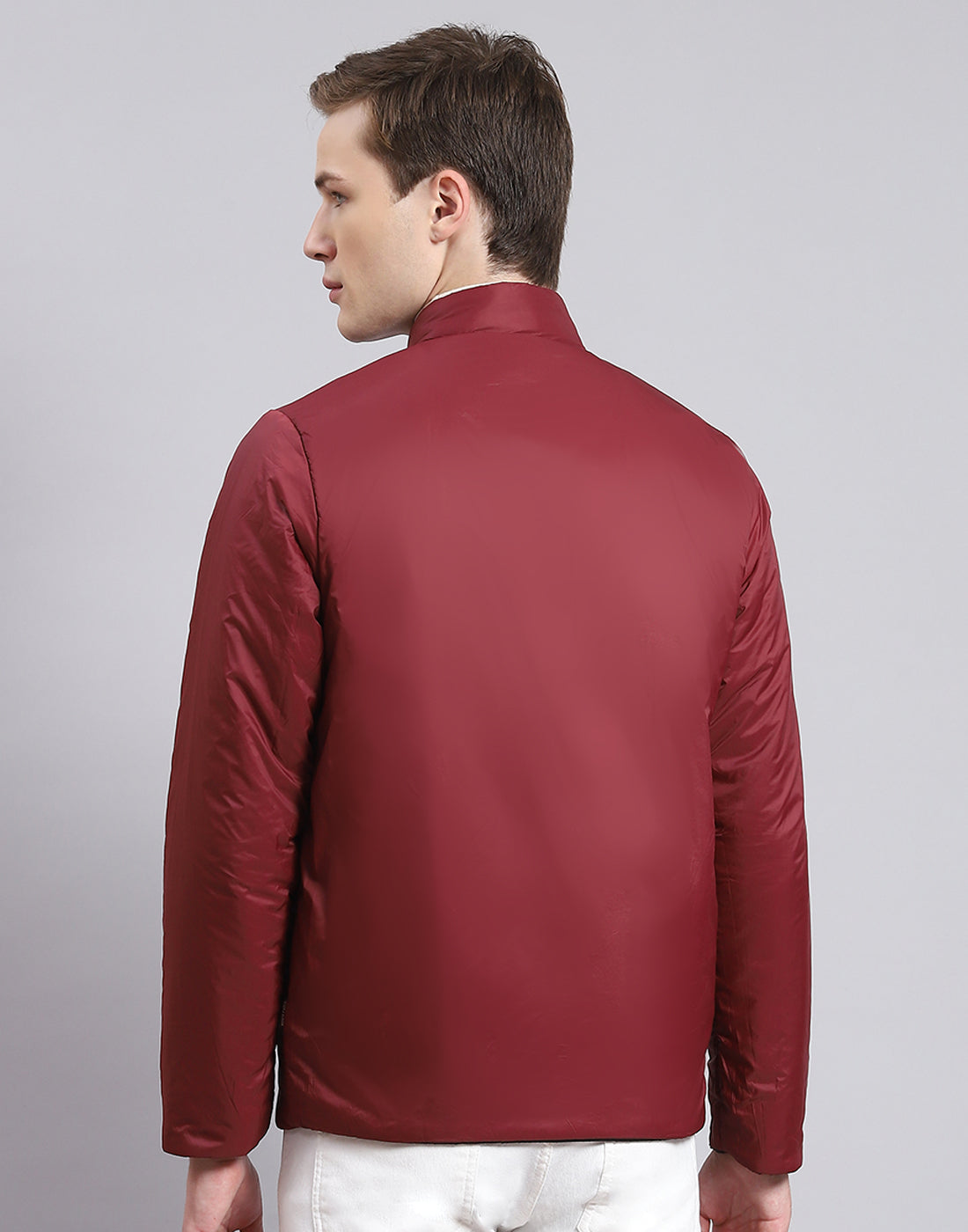 Men Black Solid Stand Collar Full Sleeve Jacket