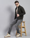 Men Olive Solid Stand Collar Full Sleeve Jacket