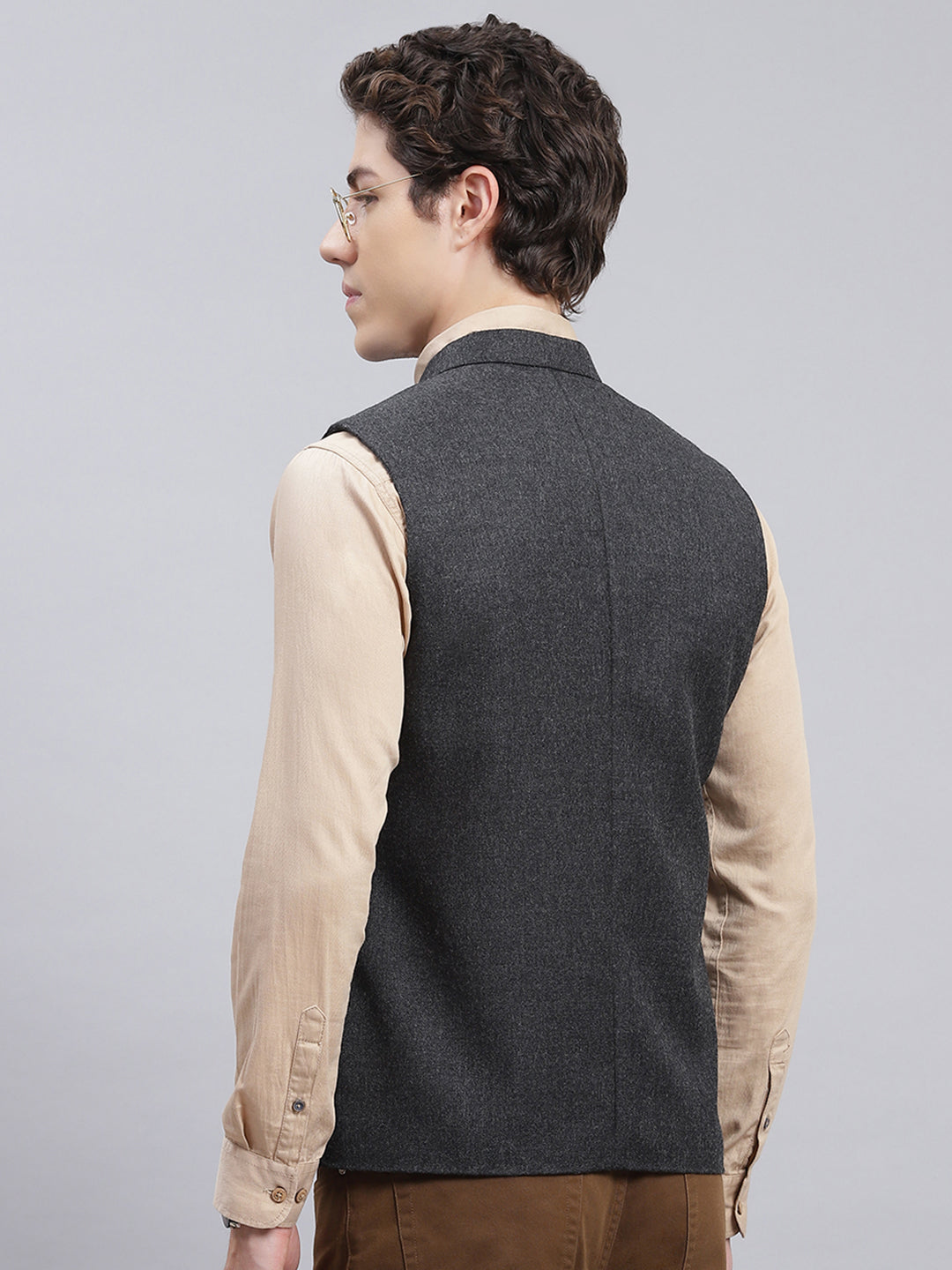 Men Grey Solid Wool blend Coat