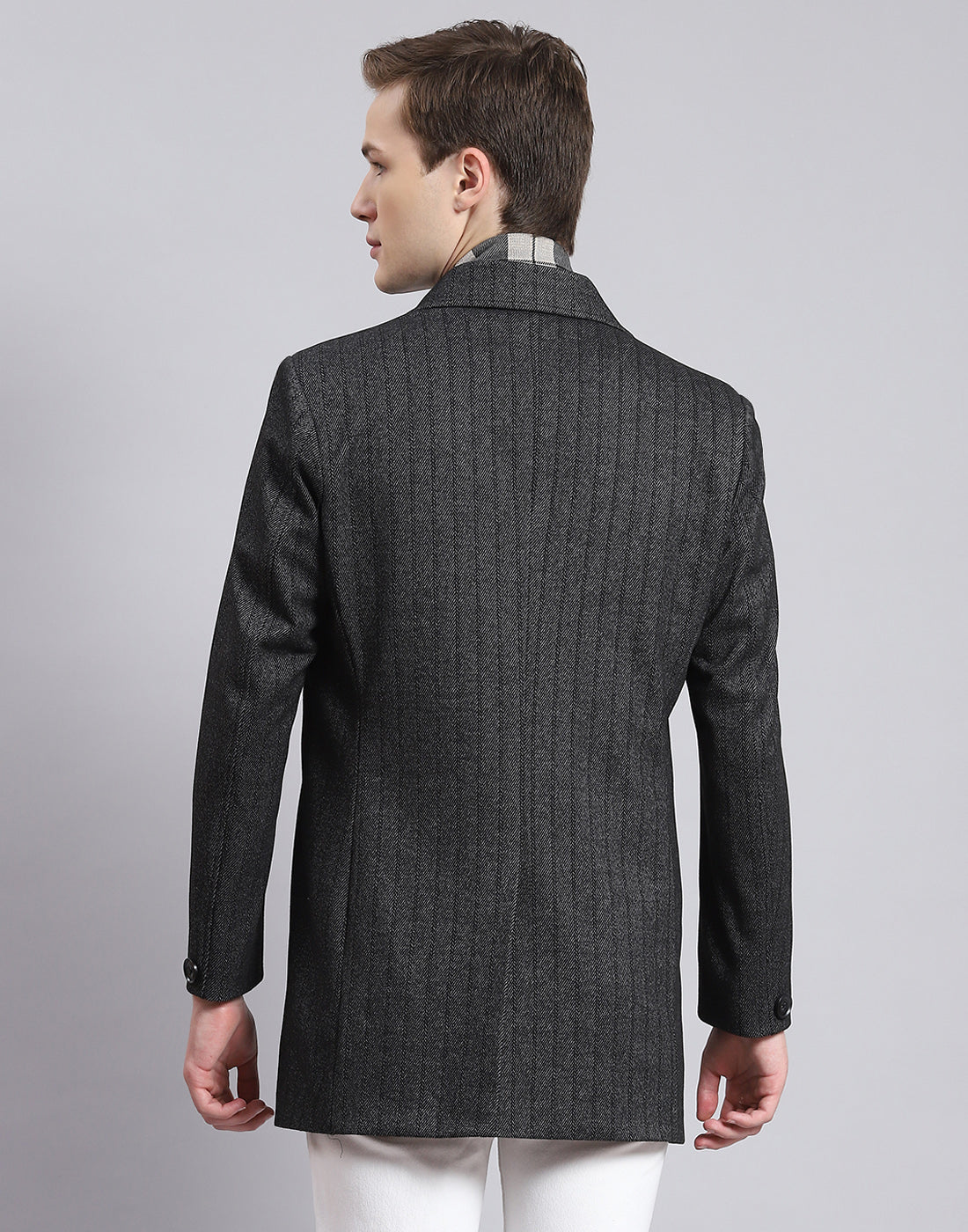 Buy Men Black Stripe Lapel Collar Full Sleeve Coat Online in India