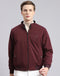 Men Maroon Solid Stand Collar Full Sleeve Jacket