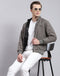 Men Grey Solid Stand Collar Full Sleeve Jacket
