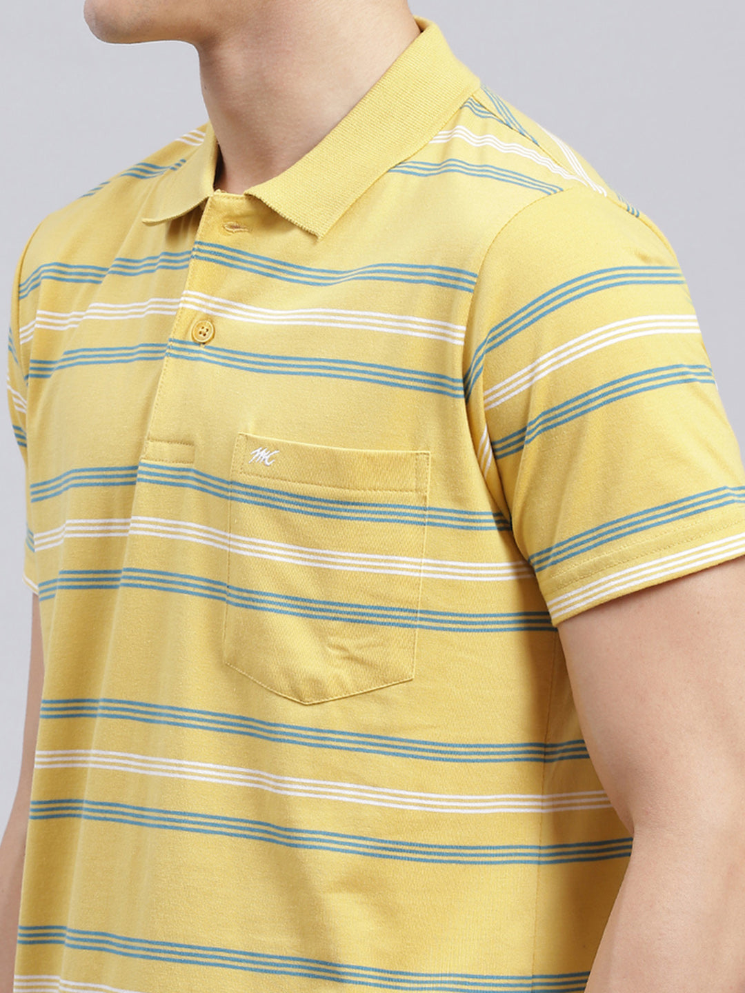 Men Yellow Stripe Cotton Blend T-Shirt