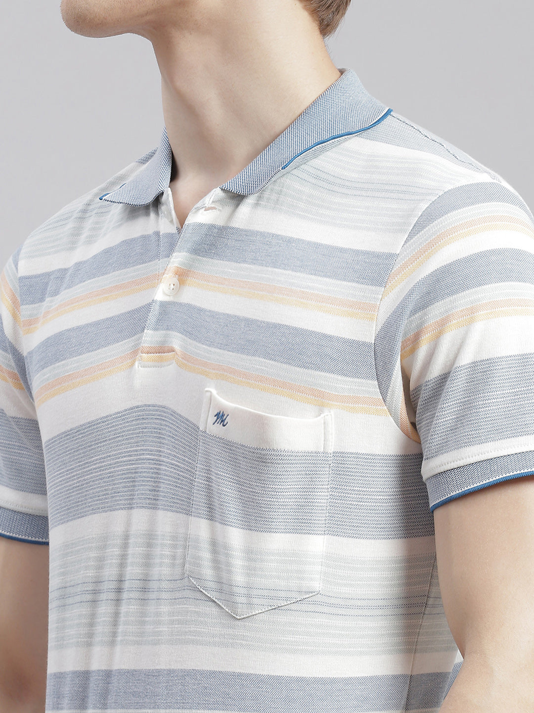 Men Off White Stripe Collar Half Sleeve T-Shirts