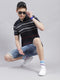 Men Navy Blue Stripe Collar Half Sleeve T-Shirts
