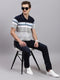 Men Navy Blue Stripe Collar Half Sleeve T-Shirts