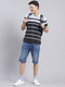 Men Blue Stripe Cotton Blend T-Shirt