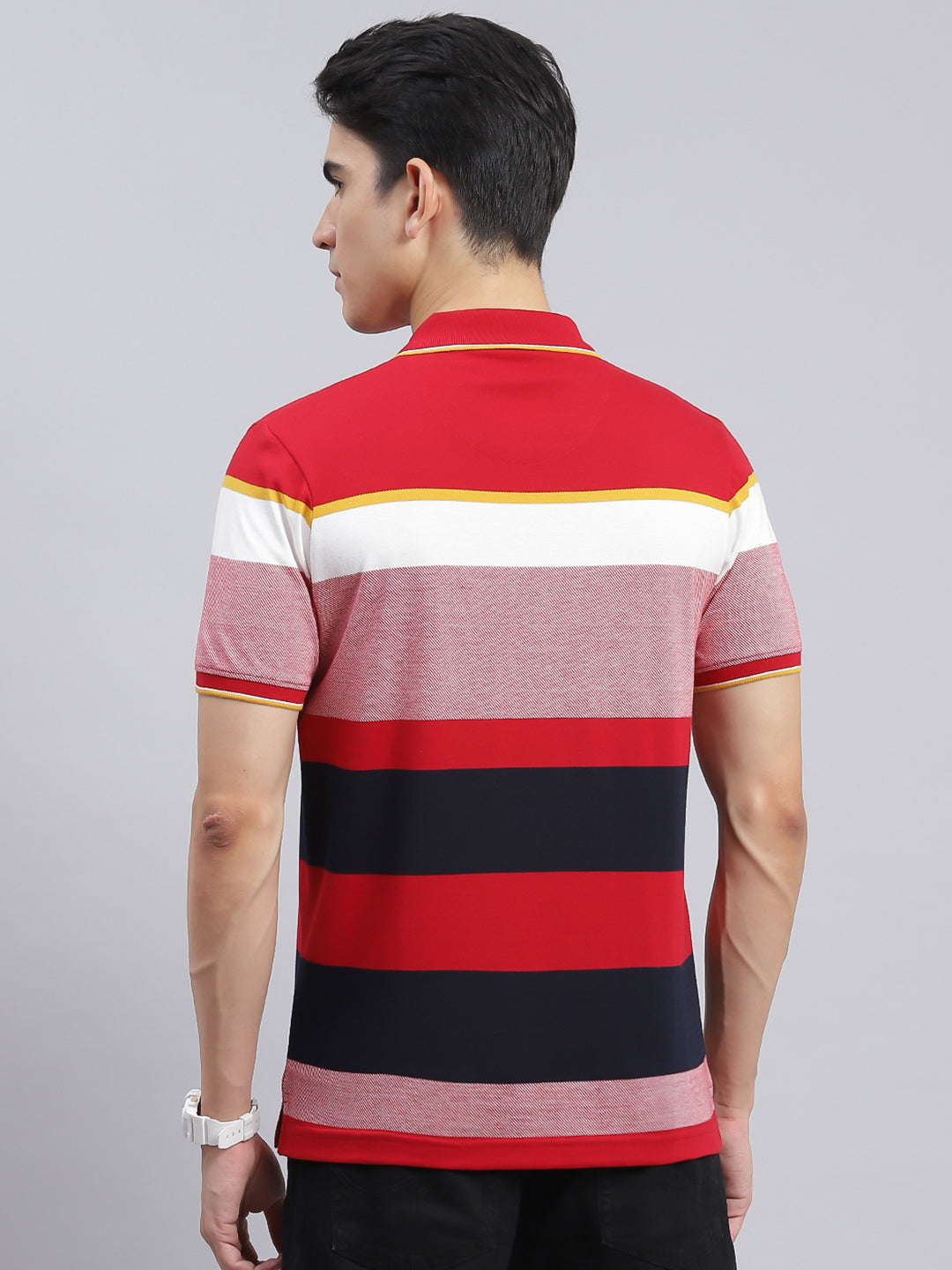 Men Red Stripe Cotton Blend T-Shirt