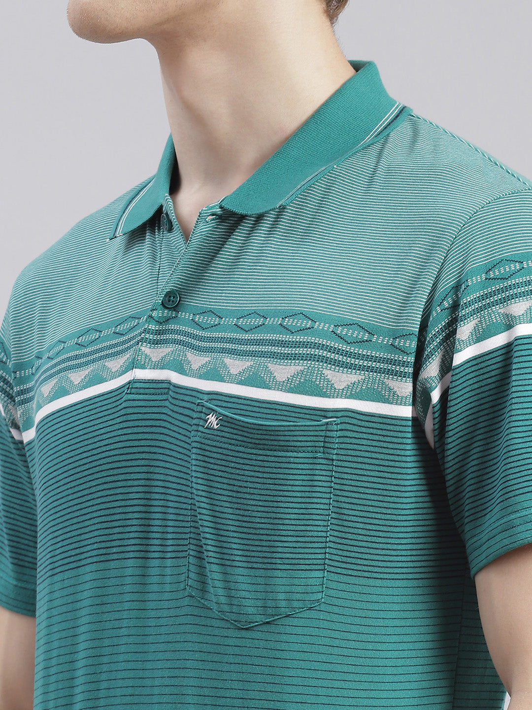 Men Green Stripe Collar Half Sleeve T-Shirts