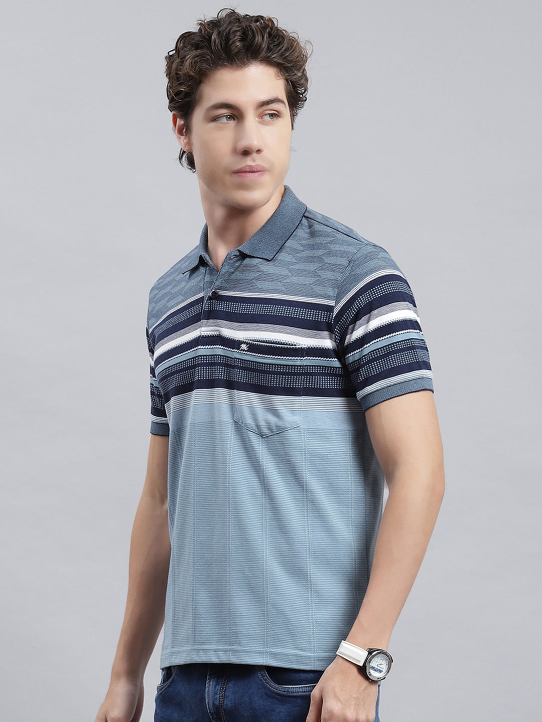 Men Blue Stripe T-Shirt