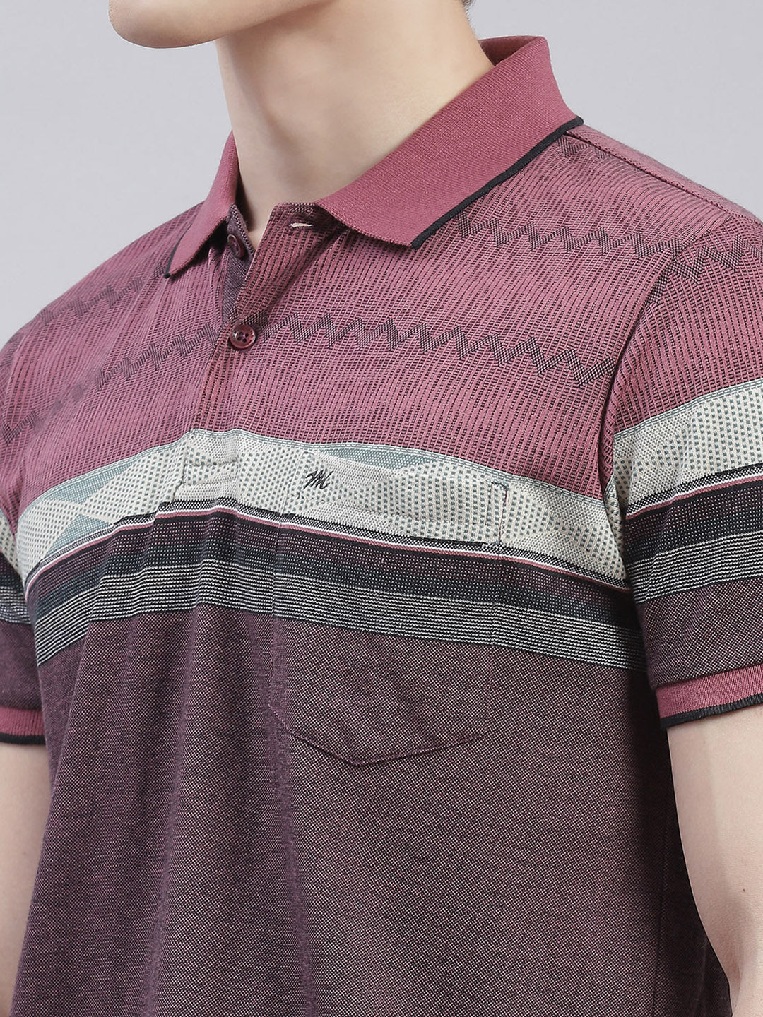 Men Maroon Stripe Collar Half Sleeve T-Shirts