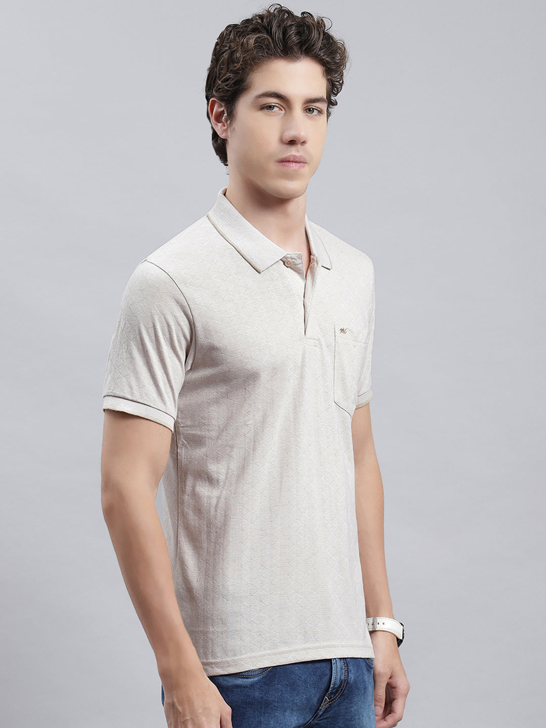 Men Khaki Jaquard T-Shirt