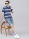 Men Blue Stripe Collar Half Sleeve T-Shirts