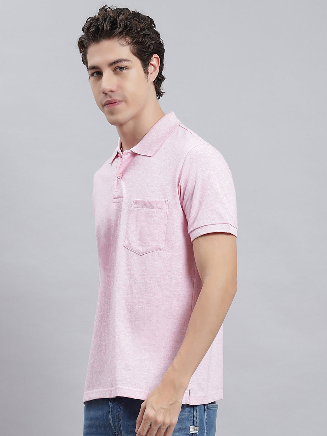 Men Pink Jaquard T-Shirt