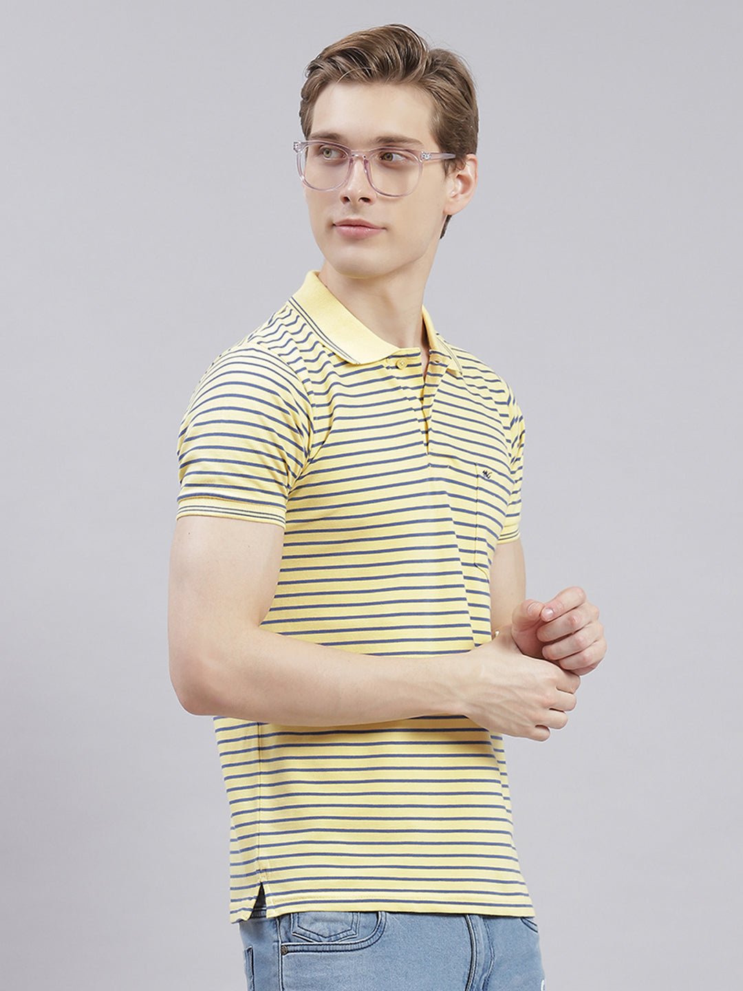 Men Yellow Stripe Collar Half Sleeve T-Shirts