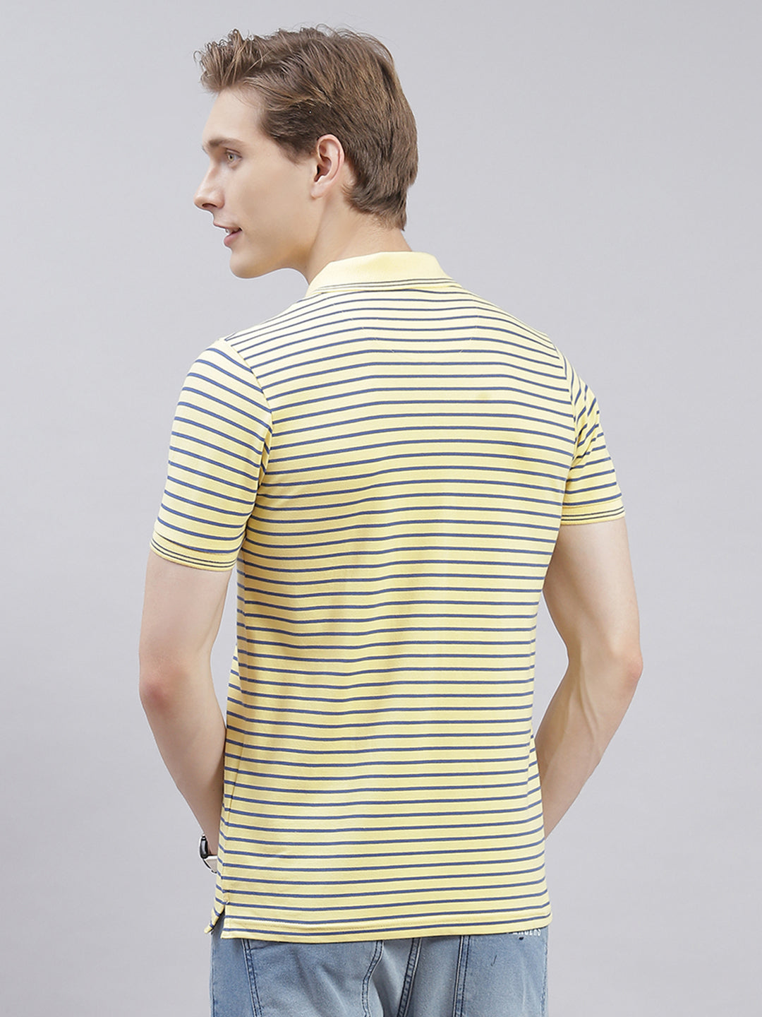 Men Yellow Stripe Collar Half Sleeve T-Shirts