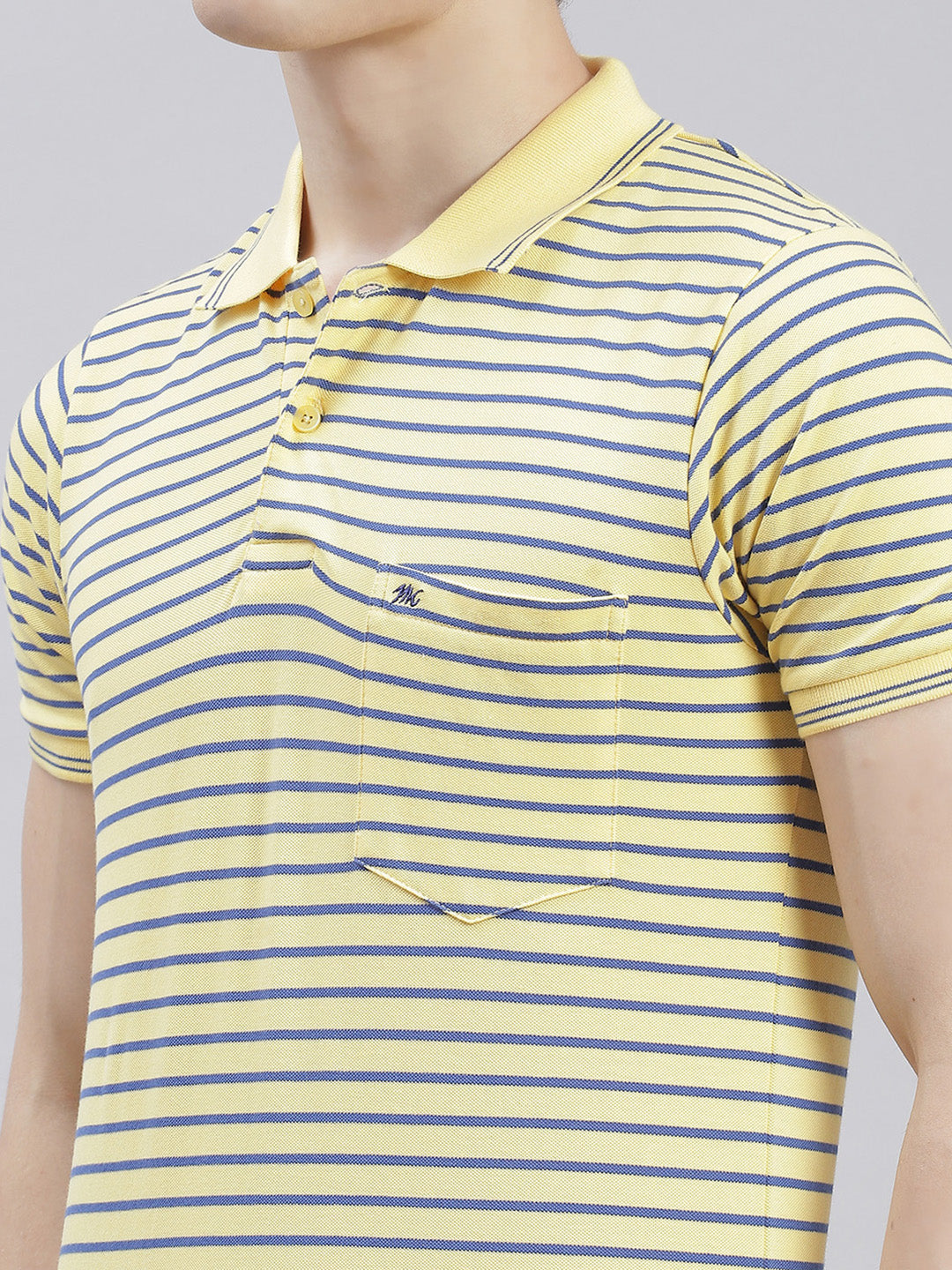 Men Yellow Stripe Collar Half Sleeve T-Shirts