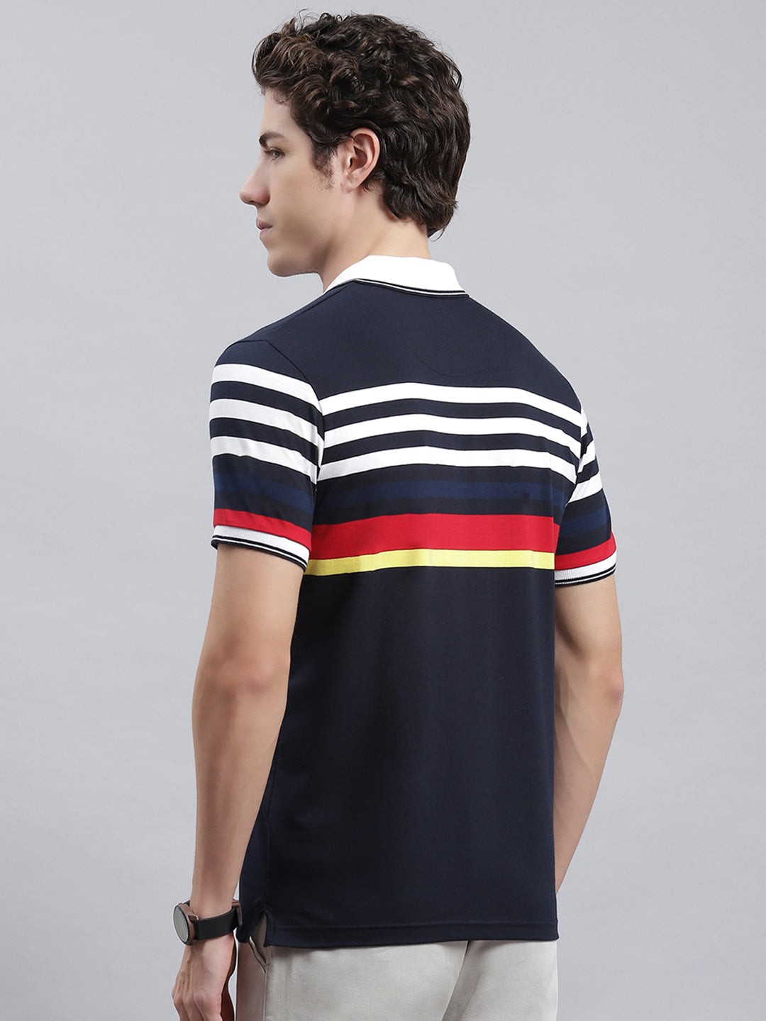 Men Navy Blue Stripe T-Shirt