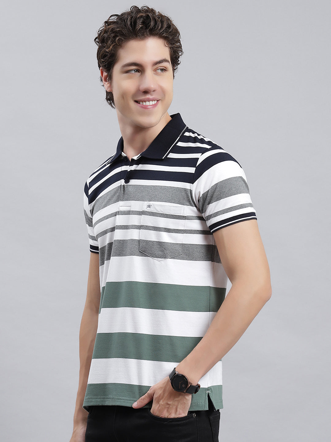 Men Green Stripe T-Shirt