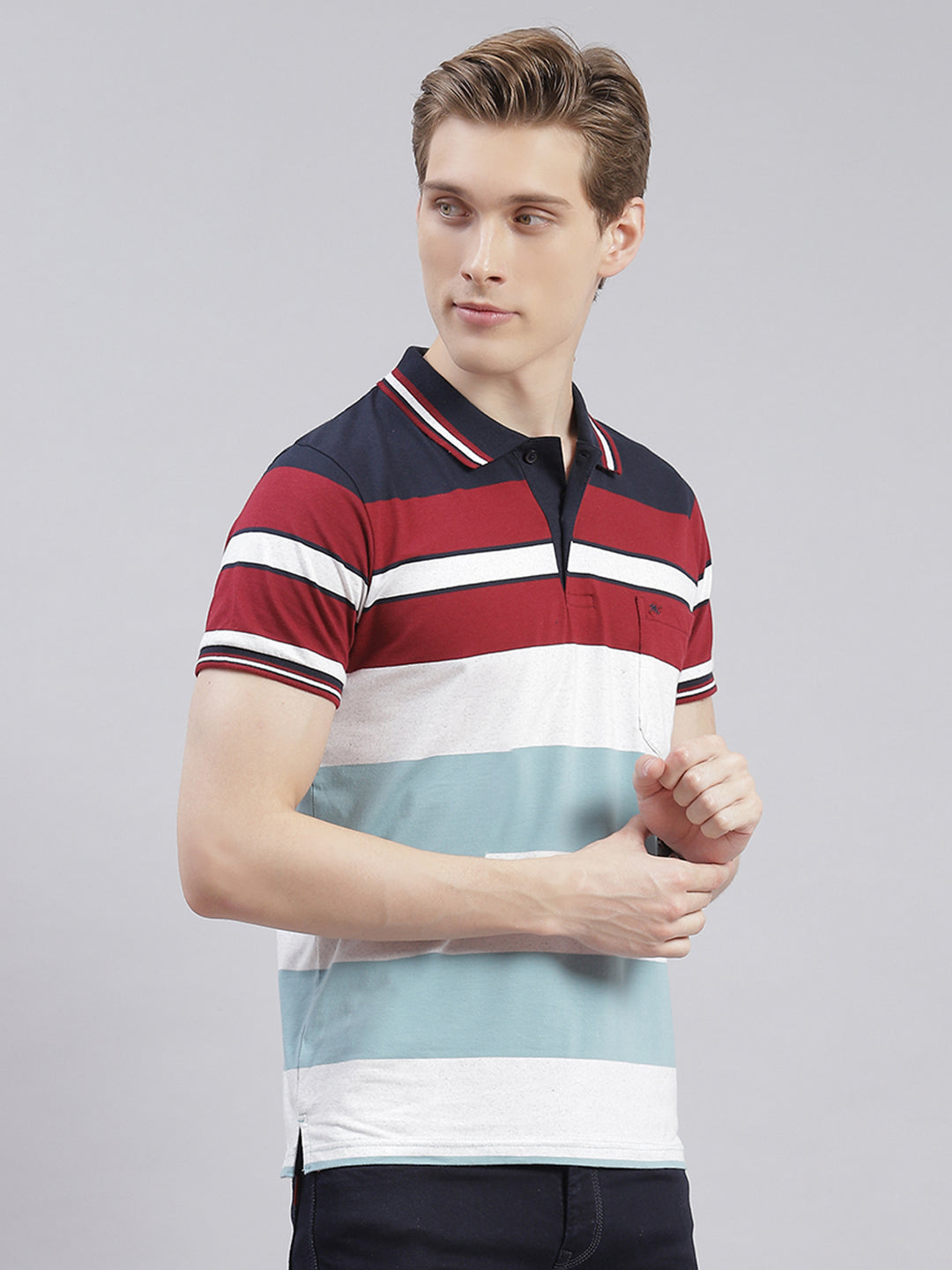 Men Maroon Stripe Collar Half Sleeve T-Shirts