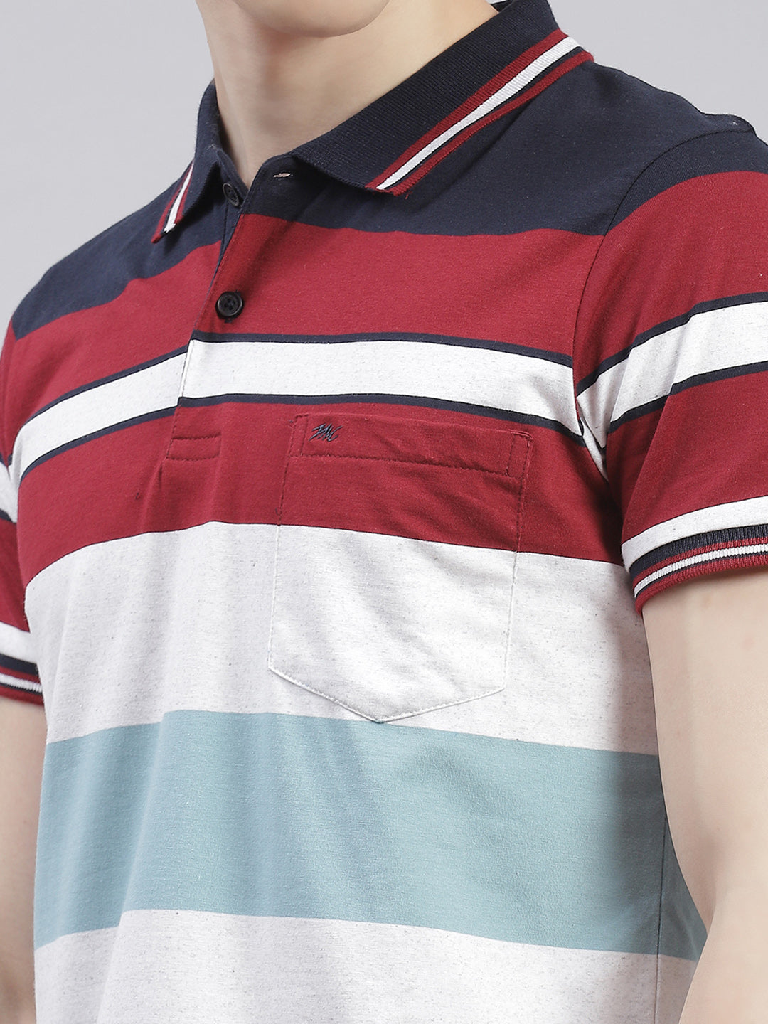Men Maroon Stripe Collar Half Sleeve T-Shirts