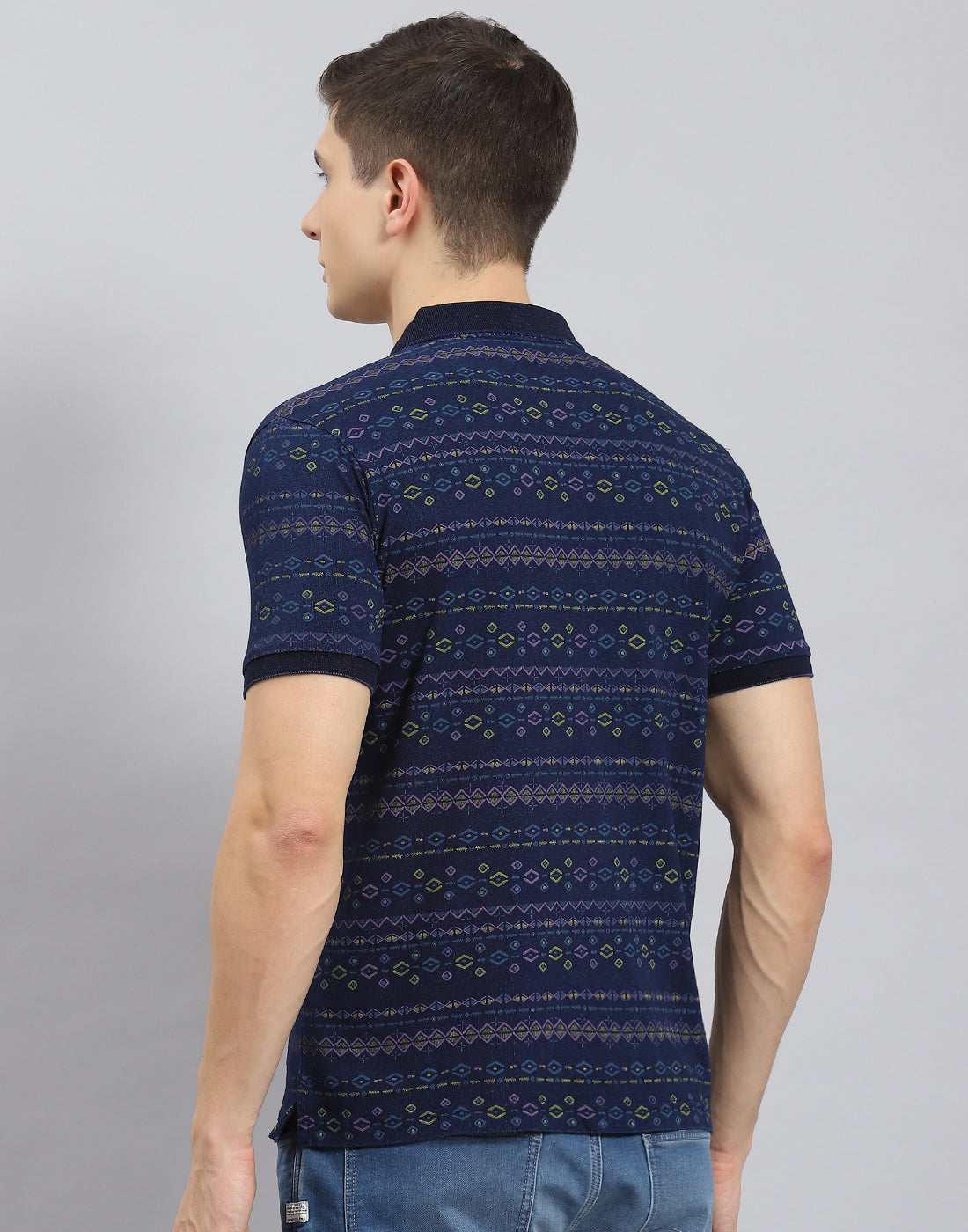 Men Blue Printed Polo Collar Half Sleeve T-Shirt