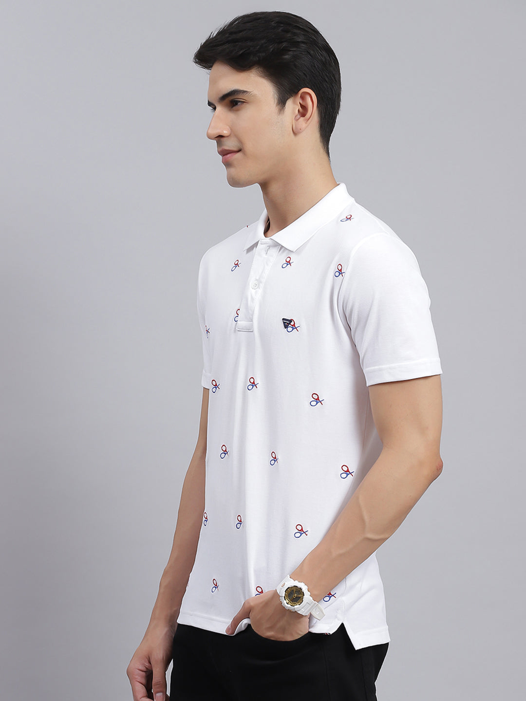 Men White Printed Cotton Blend T-Shirt