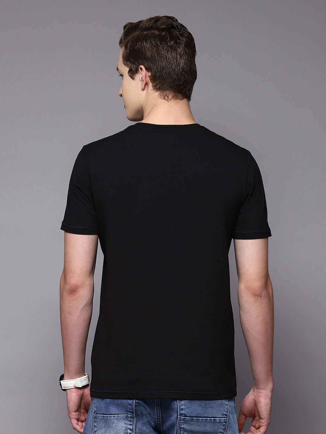 Men Black Printed Round Neck Half Sleeve T-Shirts