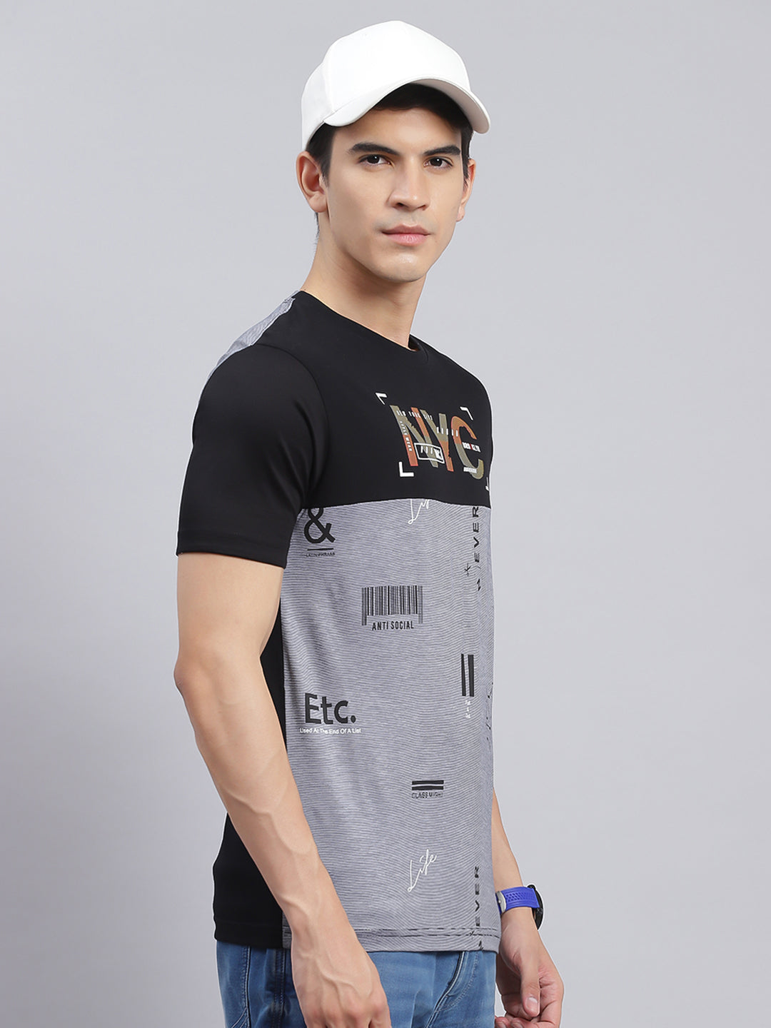 Men Black Printed Cotton Blend T-Shirt