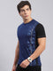 Men Blue Printed Round Neck Half Sleeve T-Shirts
