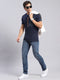 Men Navy Blue Printed Round Neck Half Sleeve T-Shirts