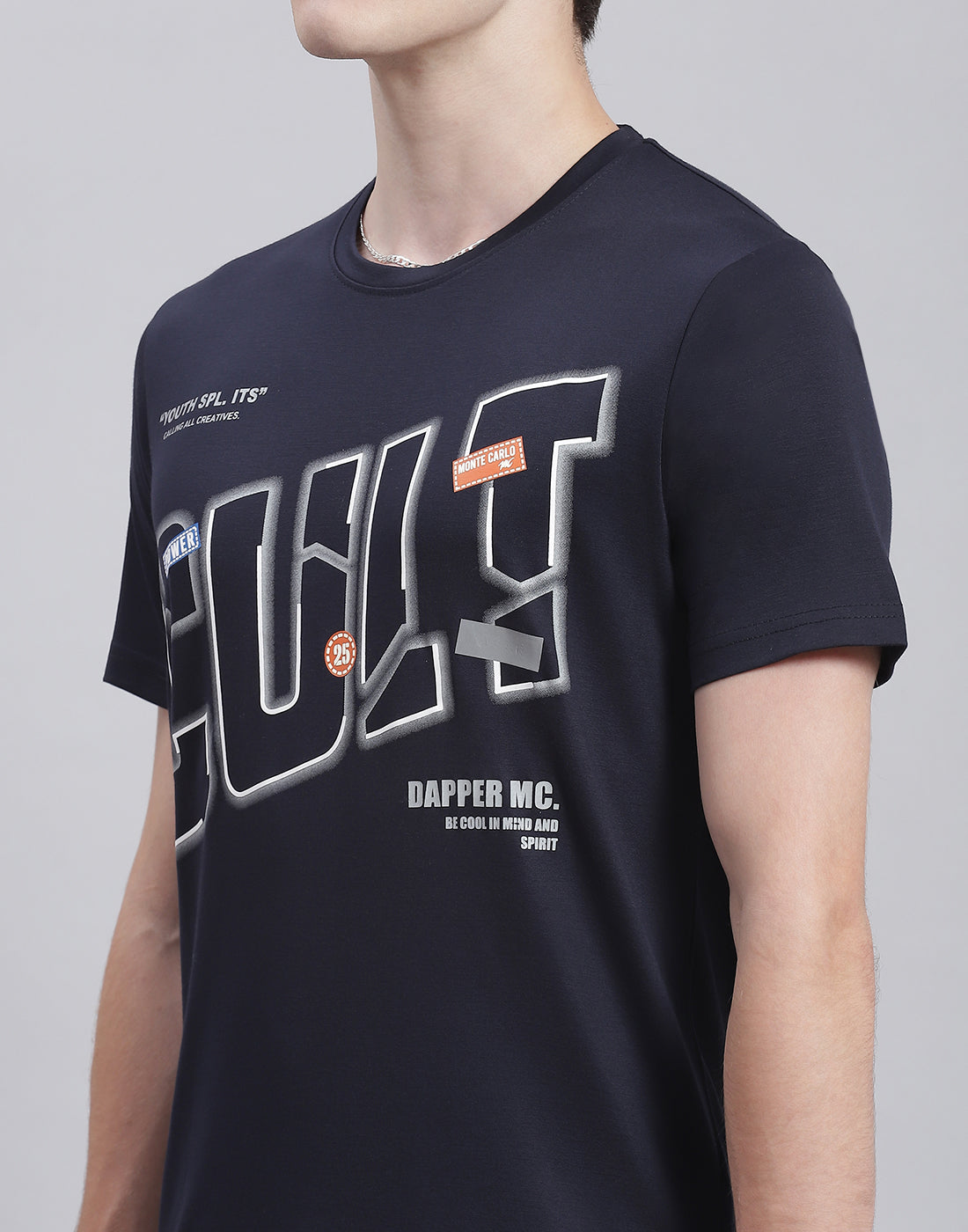 Men Navy Blue Printed Round Neck Half Sleeve T-Shirt