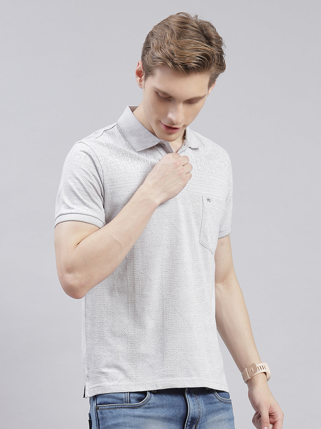 Men Grey Solid Collar Half Sleeve T-Shirts