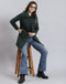 Women Green Solid Collar Full Sleeve Coat