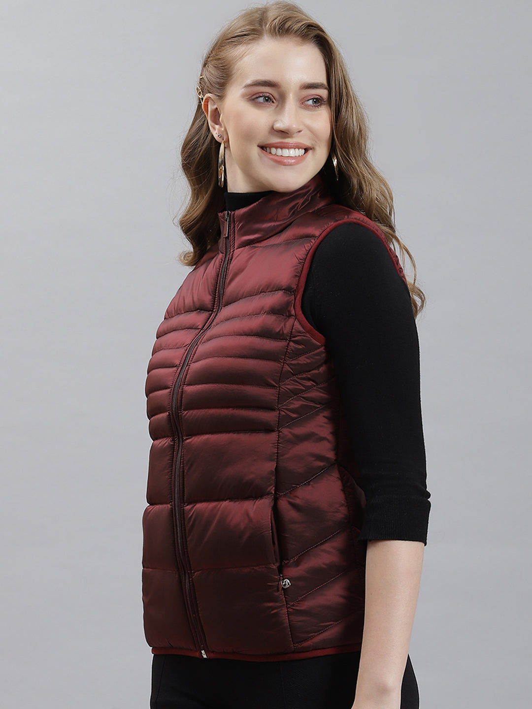 Women Maroon Printed Jacket