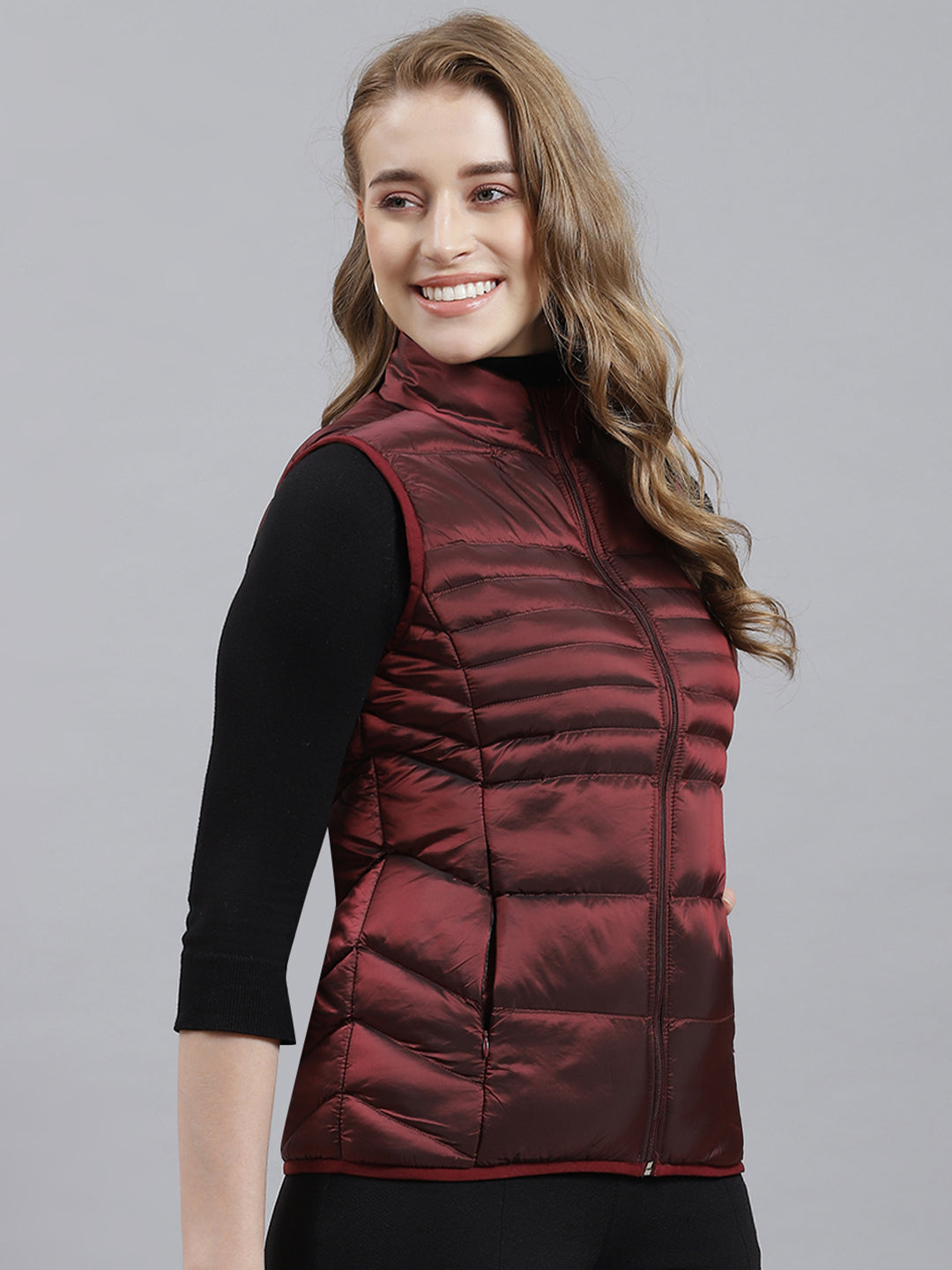 Women Maroon Printed Jacket