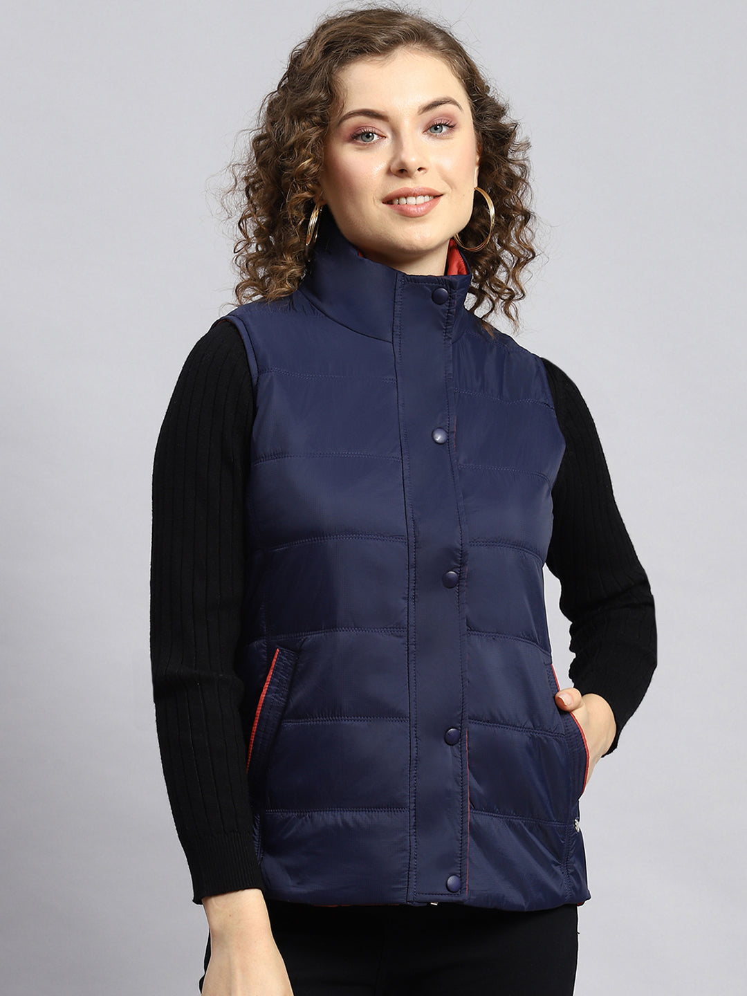 Women Navy Blue Printed Jacket