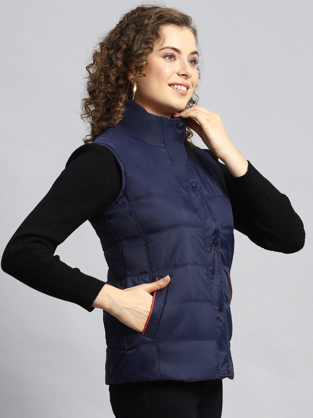 Women Navy Blue Printed Jacket