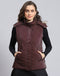 Women Maroon Solid Hooded Sleeveless Jacket
