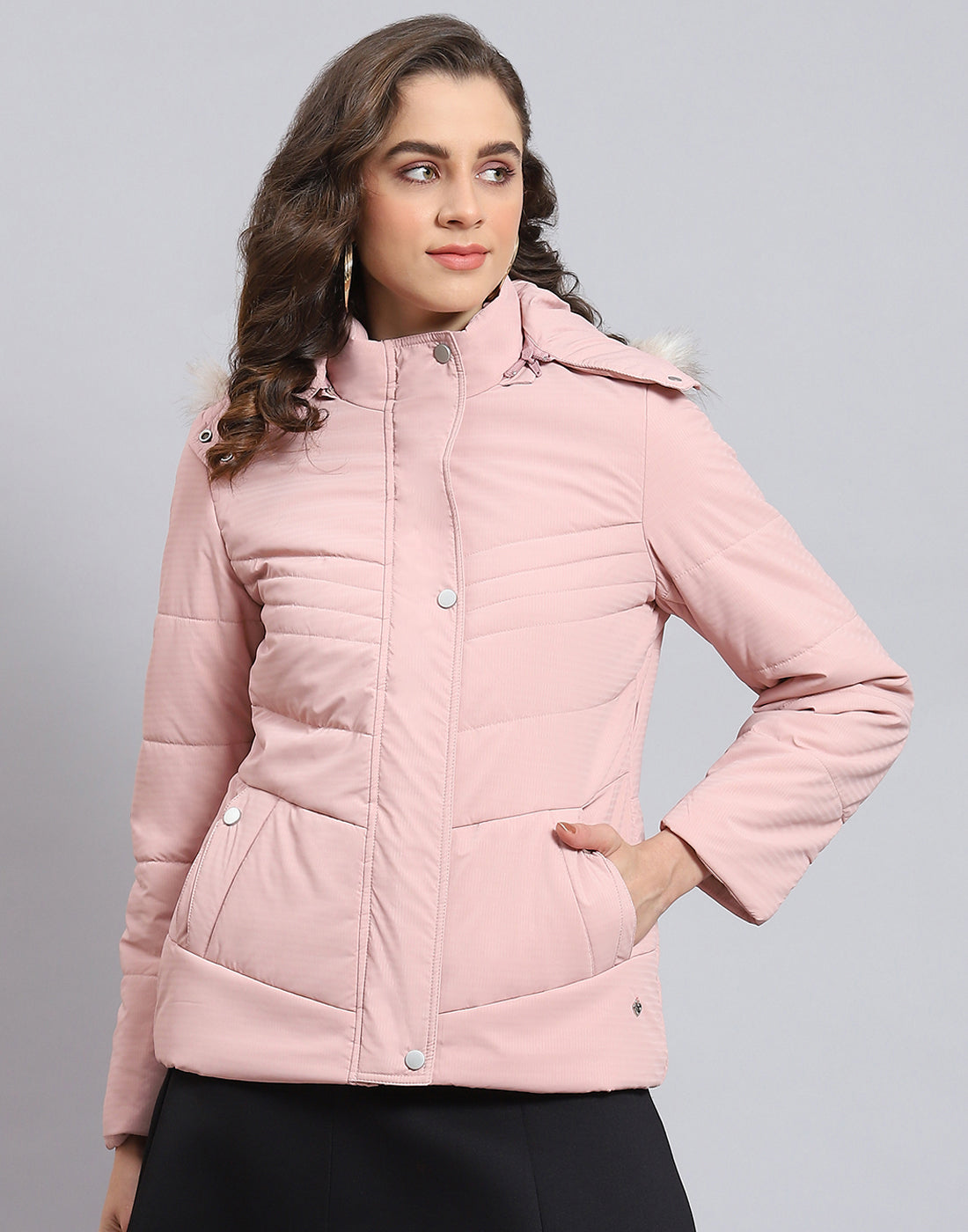 Women Pink Solid Hooded Full Sleeve Jacket