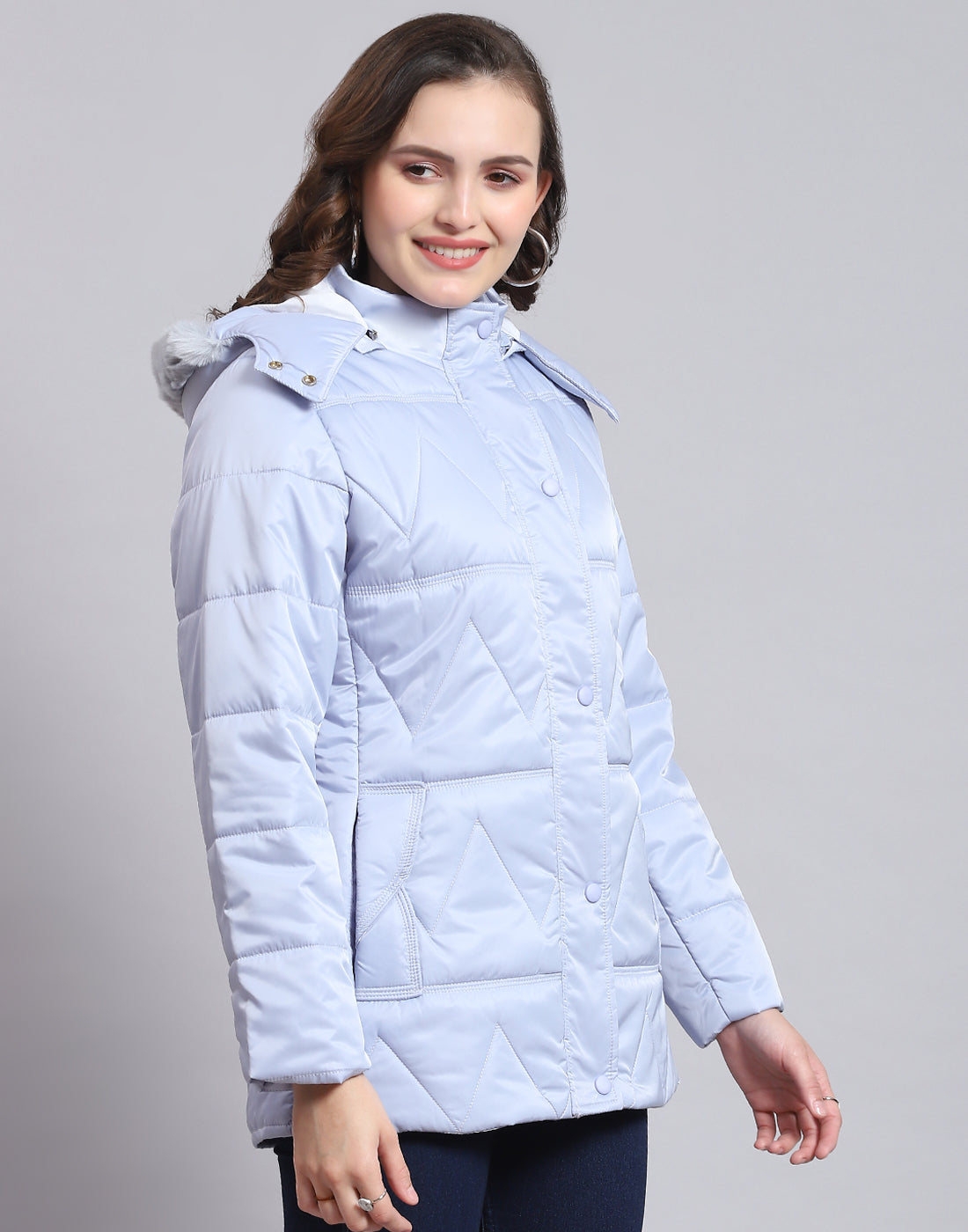 Women Blue Solid Hooded Full Sleeve Jacket