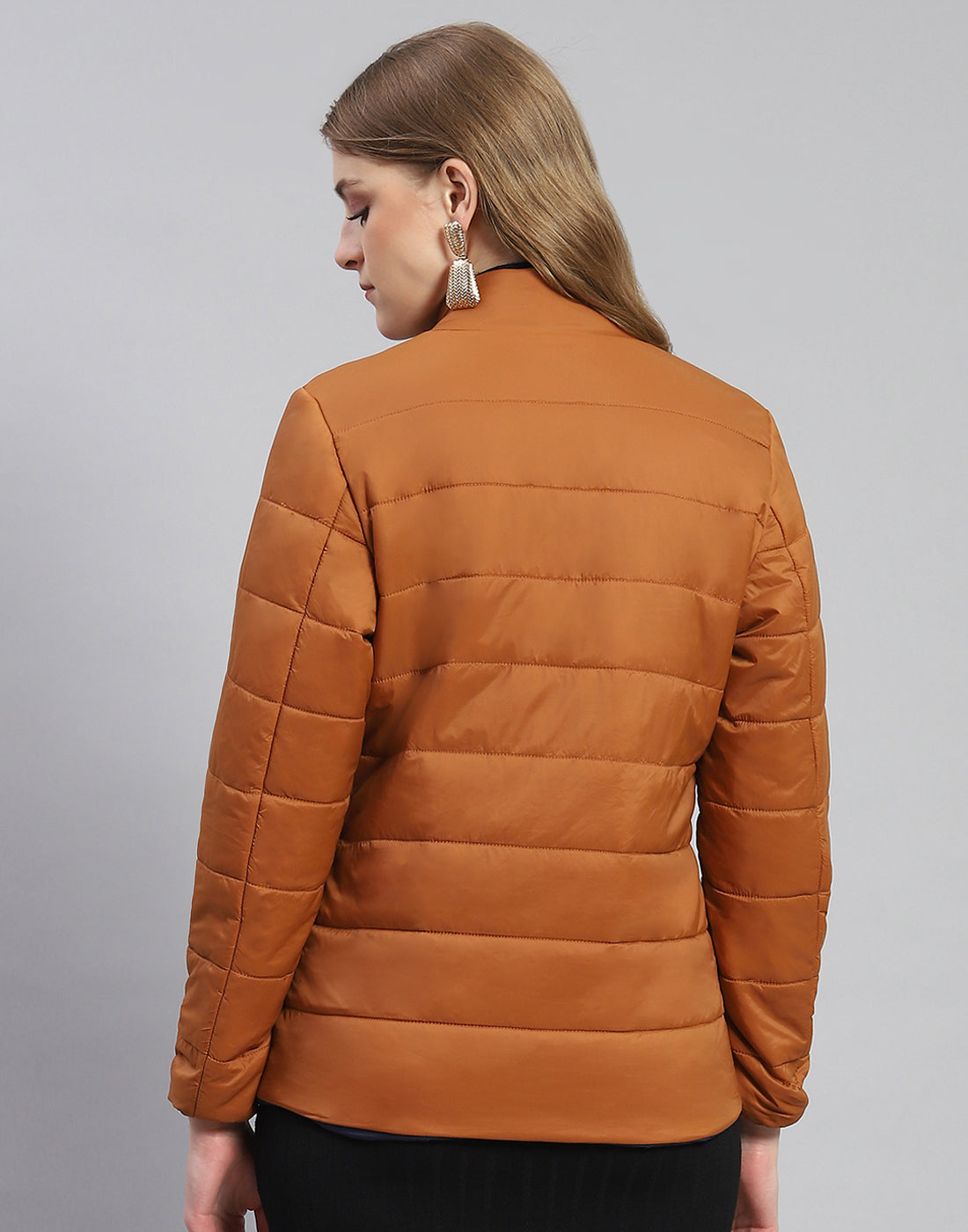 Women Rust Solid Stand Collar Full Sleeve Reversible Jacket