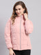 Women Peach Solid Stand Collar Full Sleeve Jackets