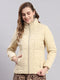 Women Beige Solid Stand Collar Full Sleeve Jackets