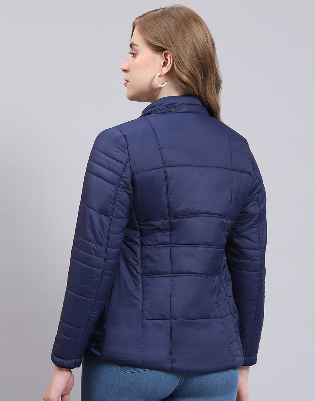 Women Navy Blue Solid Hooded Full Sleeve Jacket