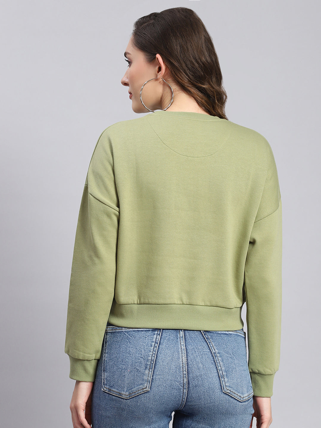 Women Green Embroidered Round Neck Full Sleeve Sweatshirts
