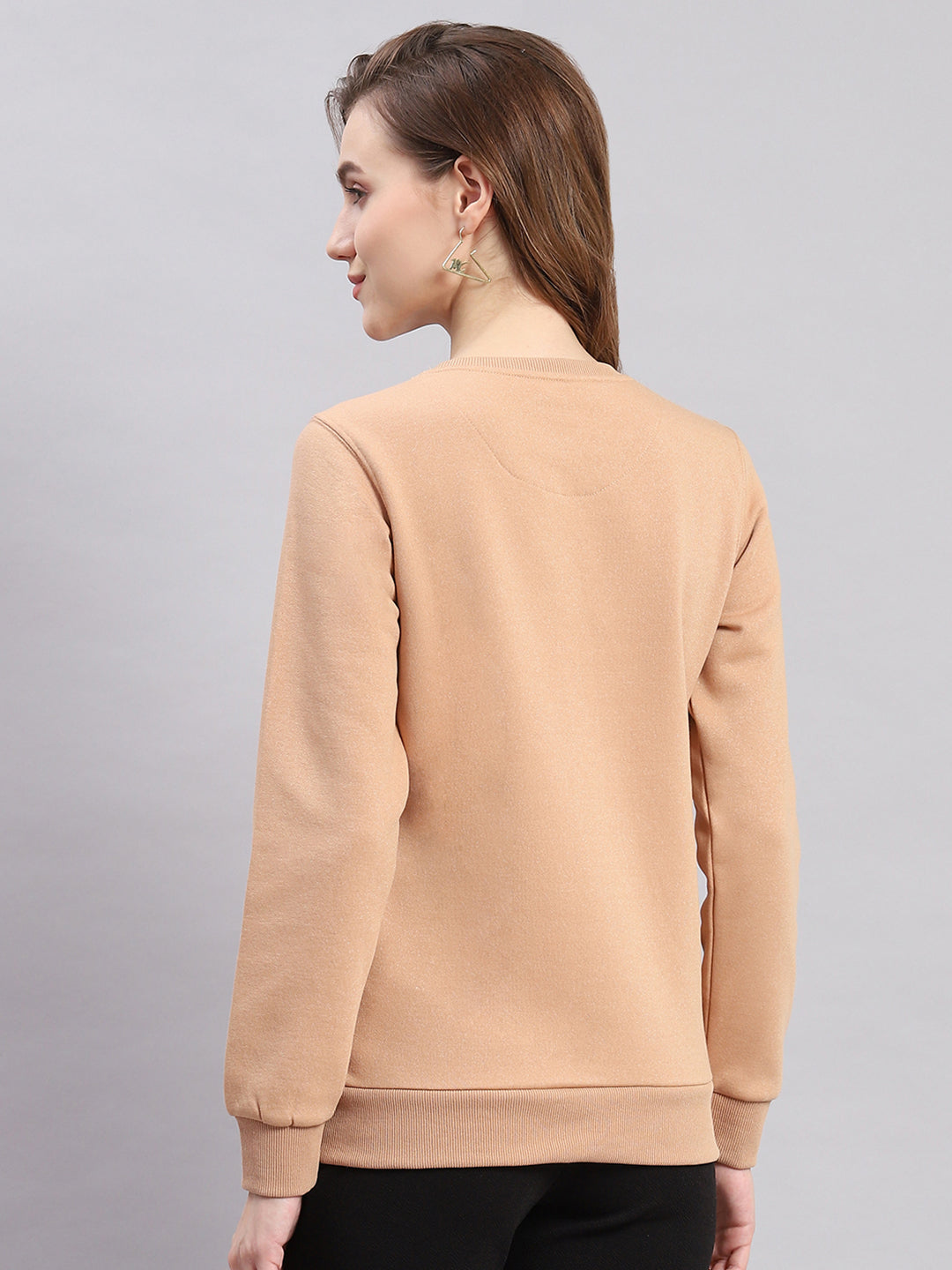Women Peach Printed Round Neck Full Sleeve Sweatshirts