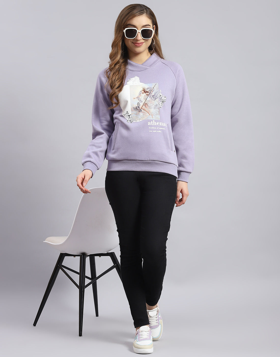 Women Purple Printed H Neck Full Sleeve Sweatshirt